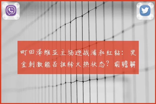 町田泽维亚主场迎战浦和红钻：奖金刺激能否扭转火热状态？前瞻解析